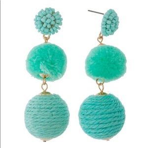 Core Mint and Gold Pom-Pom Drop Earrings NWT